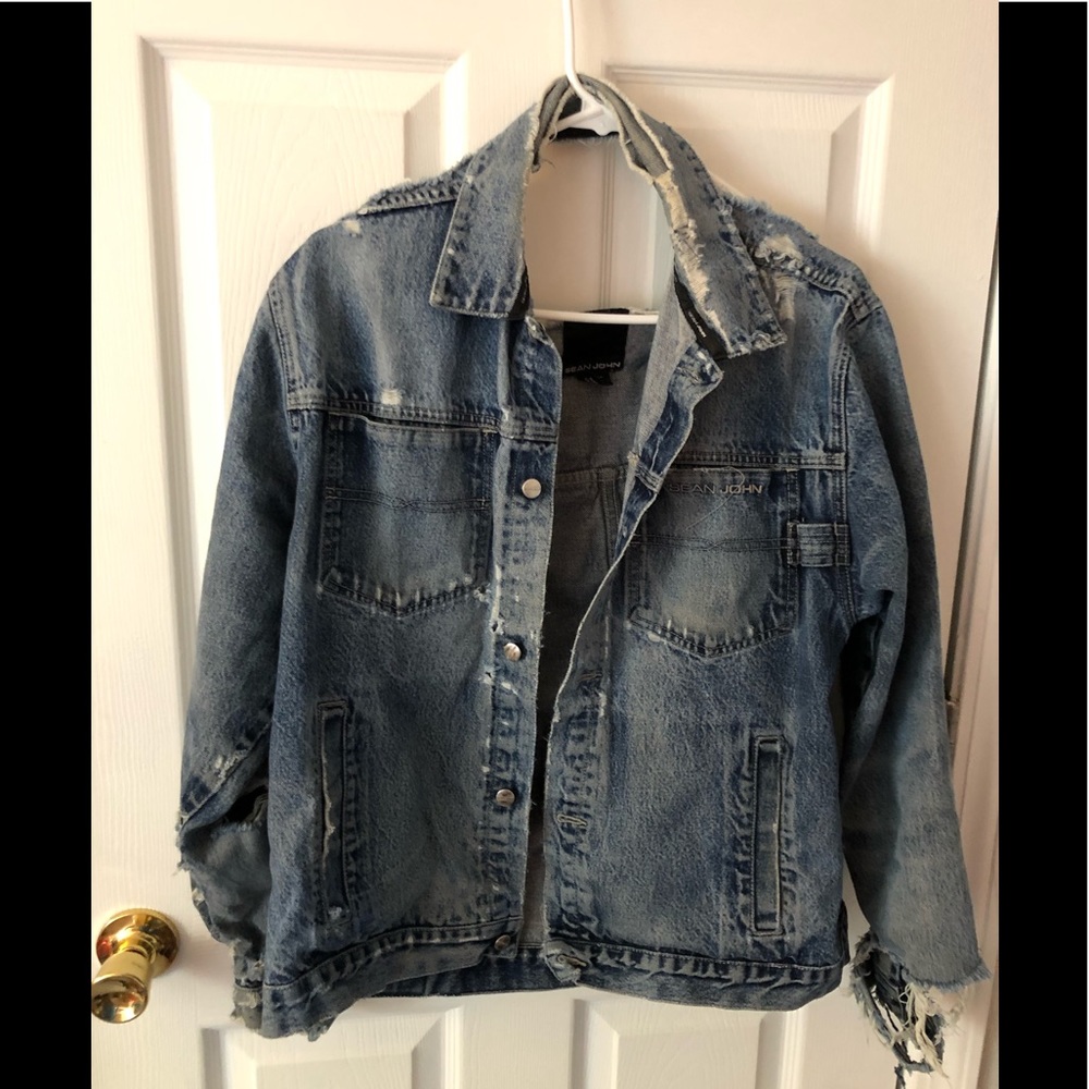Sean John Grunge & Distressed Blue Jean Jacket, Adult Size L (16-18)